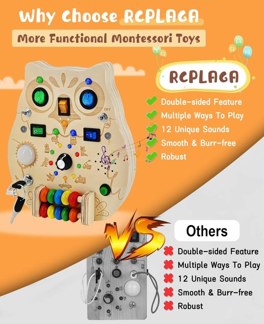 Baby & Toddler RCPLAGA | Rcplaga Wooden Switch Busy Board Toys - Montessori Toddler Busy Board,Sensory Toys Light Switch Toys Travel Toys For 1+ Years Old Baby And Toddler