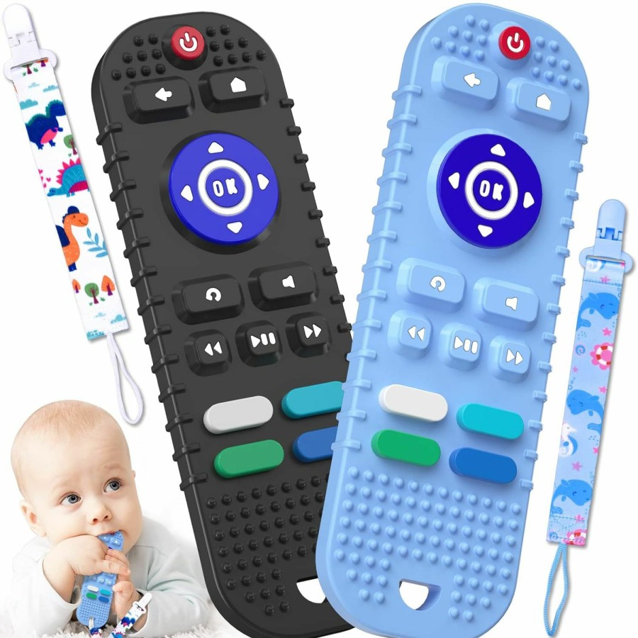 Baby & Toddler Kaodezhu | Kaodezhu Tv Remote Control Shape Baby Teething Toys And Phone Shape Teether Toys For Babies 6-12 Months, Soft Flexible Silicone Chew Toys For Baby - Black