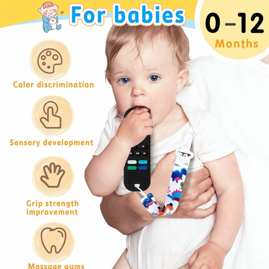 Baby & Toddler Kaodezhu | Kaodezhu Tv Remote Control Shape Baby Teething Toys And Phone Shape Teether Toys For Babies 6-12 Months, Soft Flexible Silicone Chew Toys For Baby - Black