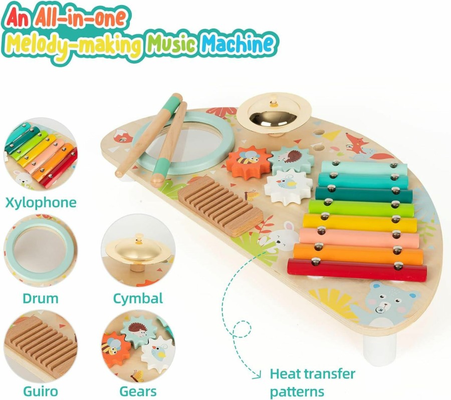 Baby & Toddler Rundad | Baby Toys Musical Instruments, Rundad All-In-One Wooden Montessori Musical Set For 1&2Y (Includes Xylophone Drum Cymbal Guiro Gears), Gifts For 1+ Year Old Girl Preschool