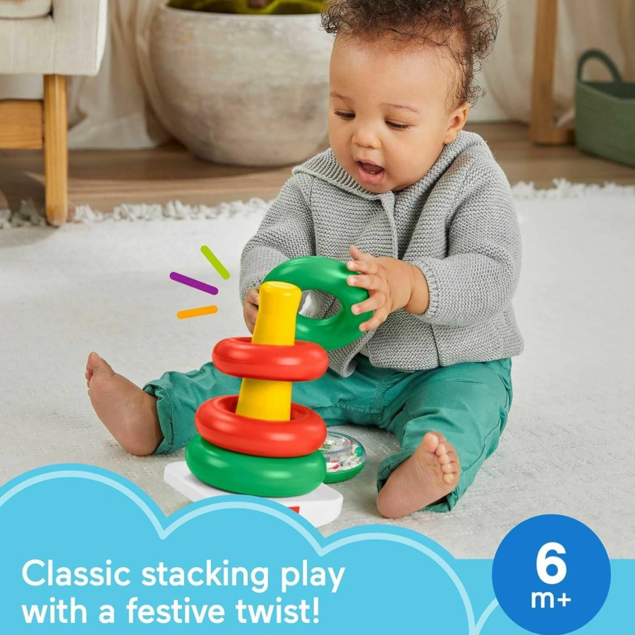 Baby & Toddler Fisher-Price | Fisher-Price Baby Stacking Toy Rock-A-Stack, Roly-Poly Base With 5 Colorful Rings For Ages 6+ Months