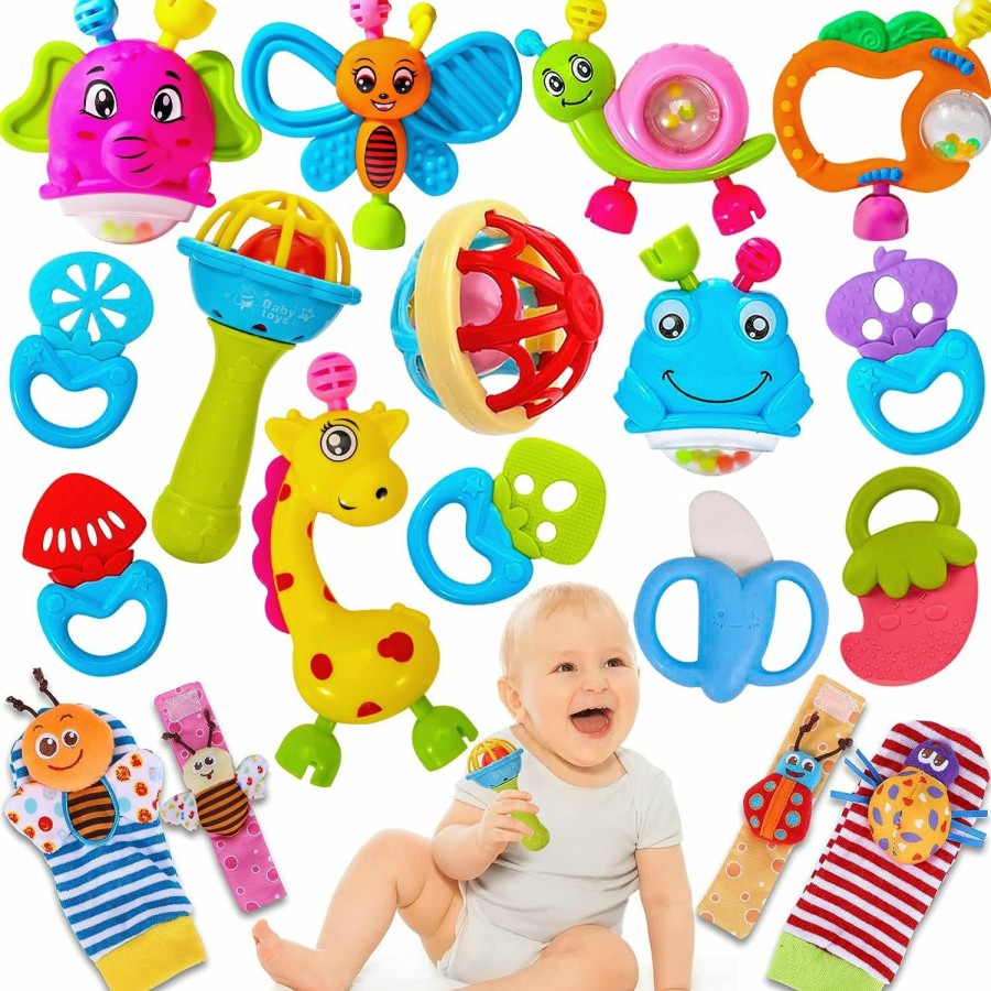 Baby & Toddler AZEN | Azen 18Pcs Baby Toys 3-6 Months, Baby Rattles 0-6 Months, Newborn Infant Baby Toys 0-3 Months, Baby Rattles 0-6 Months, Baby Toys 6 To 12 Months, Baby Boy Girl Gifts Set