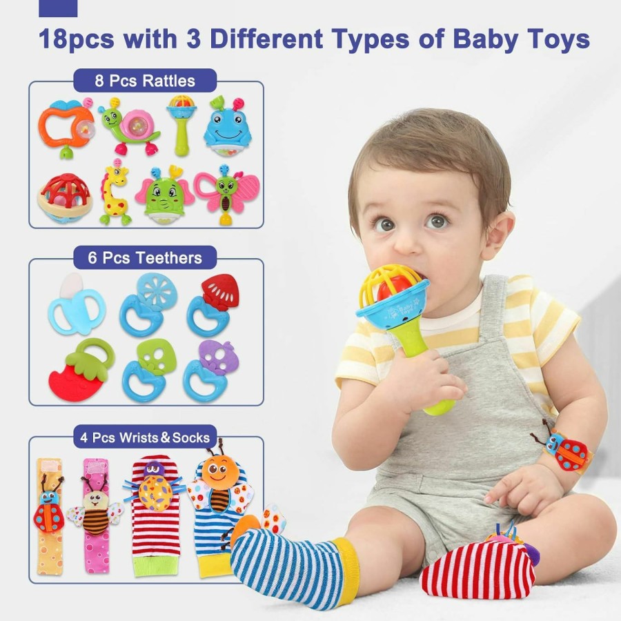 Baby & Toddler AZEN | Azen 18Pcs Baby Toys 3-6 Months, Baby Rattles 0-6 Months, Newborn Infant Baby Toys 0-3 Months, Baby Rattles 0-6 Months, Baby Toys 6 To 12 Months, Baby Boy Girl Gifts Set