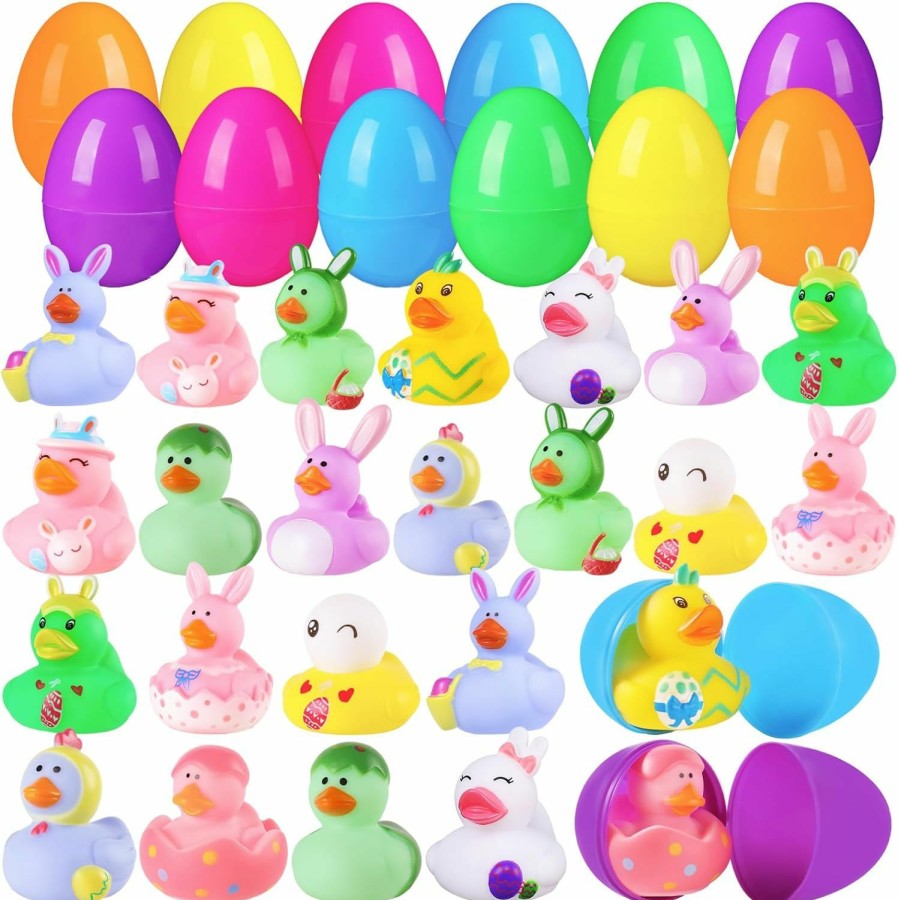 Baby & Toddler SCIONE | Scione 24 Pack Easter Rubber Ducks With Easter Eggs Fillers, Easter Basket Stuffers For Kids, Prefilled Easter Egg Hunt Bath Toys For Kids Easter Party Favors Goodie Bag Fillers Classroom Prizes