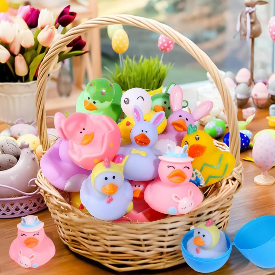 Baby & Toddler SCIONE | Scione 24 Pack Easter Rubber Ducks With Easter Eggs Fillers, Easter Basket Stuffers For Kids, Prefilled Easter Egg Hunt Bath Toys For Kids Easter Party Favors Goodie Bag Fillers Classroom Prizes