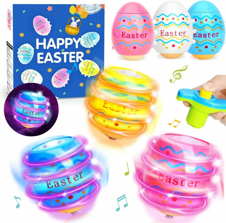 Baby & Toddler LUKAT | Light Up Easter Eggs Toy Gifts For Kids, 6 Easter Egg Spinning Tops With Flash & Music, Easter Basket Stuffers, Easter Eggs Hunt Prize, Kids Goodie Bag Fillers, Party Favor Novelty Bulk Toys