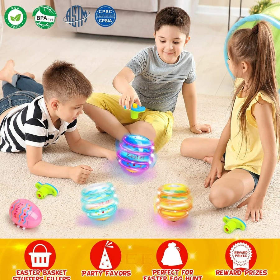 Baby & Toddler LUKAT | Light Up Easter Eggs Toy Gifts For Kids, 6 Easter Egg Spinning Tops With Flash & Music, Easter Basket Stuffers, Easter Eggs Hunt Prize, Kids Goodie Bag Fillers, Party Favor Novelty Bulk Toys