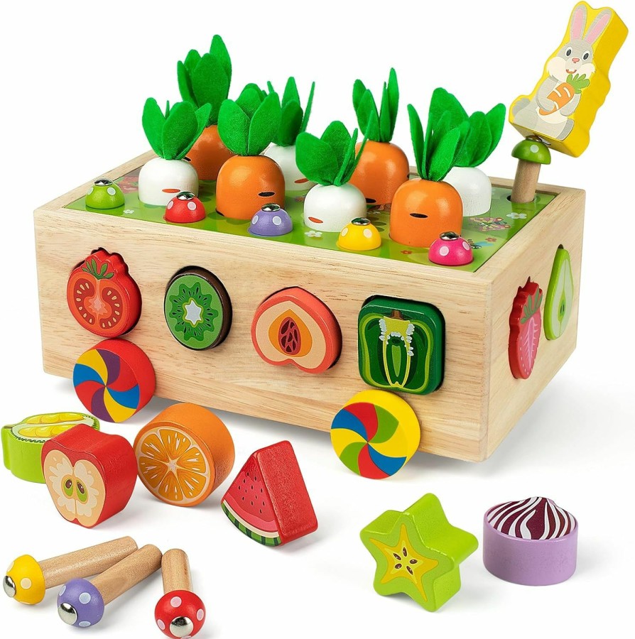 Baby & Toddler Coogam | Coogam Montessori Fine Motor Toys For Baby Toddler, Wooden Shape Sorter Carrot Harvest Game, Preschool Learning Educational Gift Toy For 3 4 5 Year Old