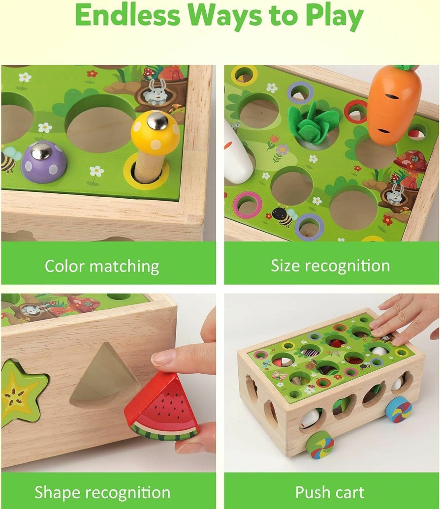 Baby & Toddler Coogam | Coogam Montessori Fine Motor Toys For Baby Toddler, Wooden Shape Sorter Carrot Harvest Game, Preschool Learning Educational Gift Toy For 3 4 5 Year Old