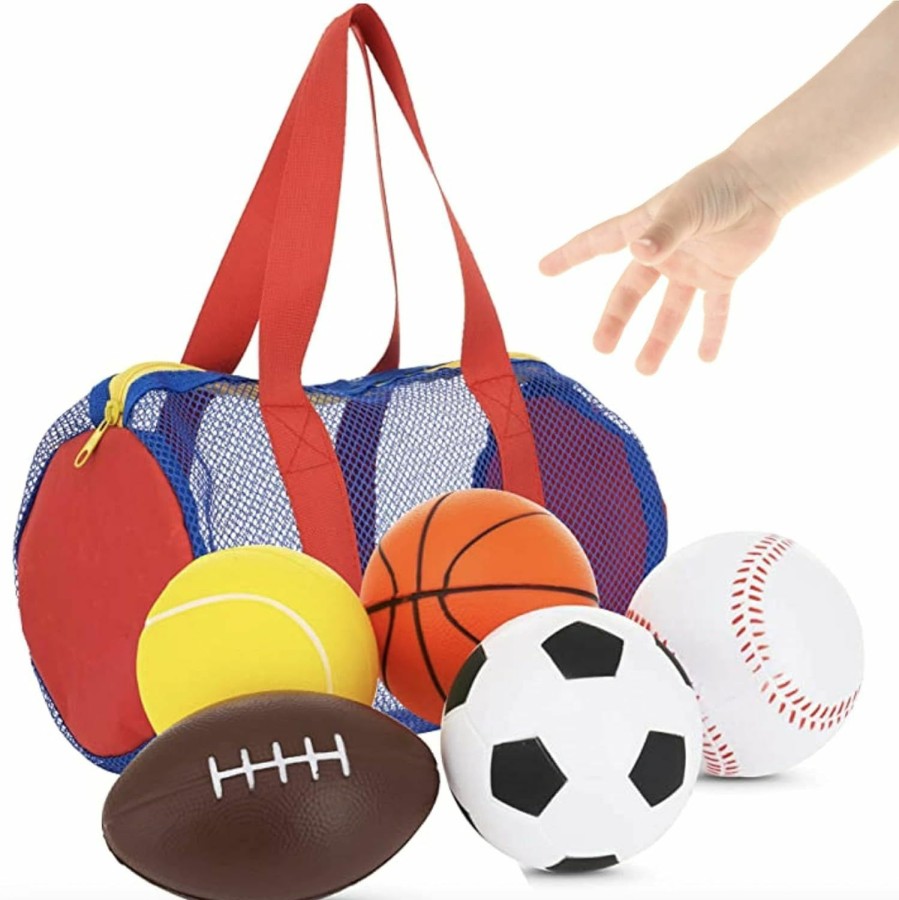 Baby & Toddler Neliblu | Neliblu Foam Sports Toys + Free Bag, Set Of 5 With Soccer Ball, Basketball, Football, Baseball And Tennis Ball - Perfect For Small Hands To Grab For Baby Kids, Toddlers 1-3