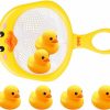 Baby & Toddler AIYUENCICI | Aiyuencici Bath Toy Baby Bathtub Duck Toy Set, 1 Pcs Ducky Animals Fishing Net With 6 Pcs Water Floating Sea Animals Duck Toys, Bathroom Floating Pool Fishing Play Set For Toddler Kids (Duck)