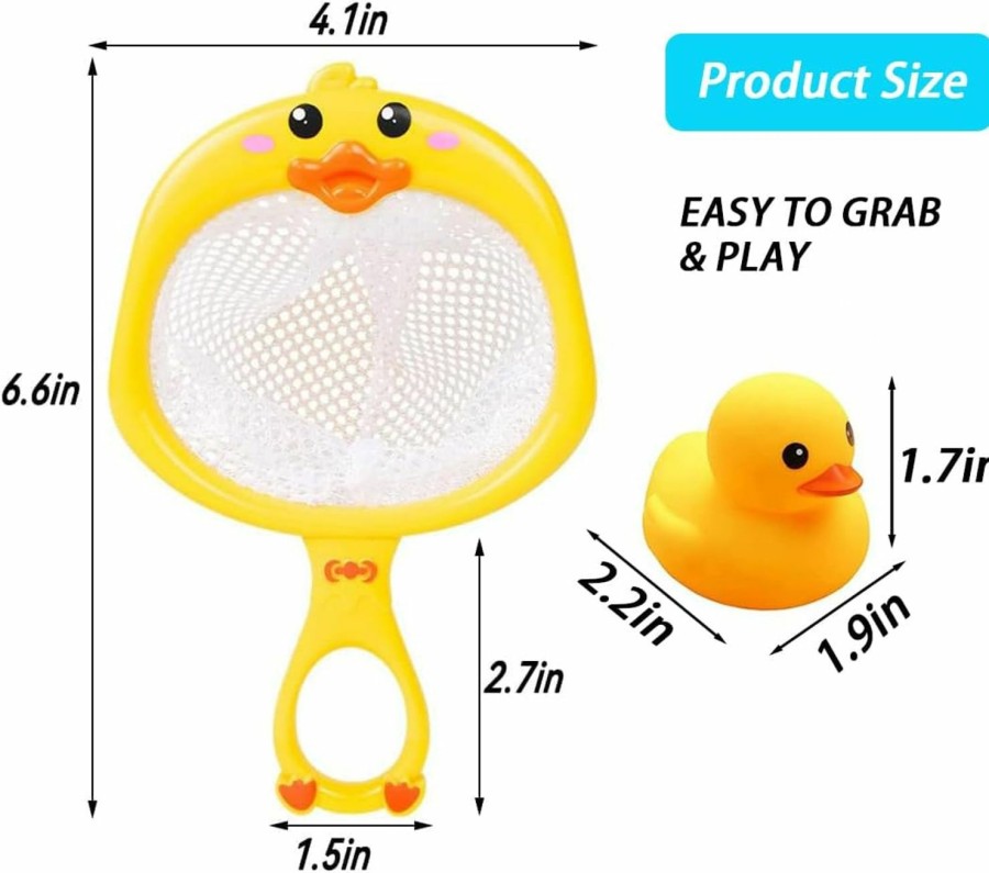 Baby & Toddler AIYUENCICI | Aiyuencici Bath Toy Baby Bathtub Duck Toy Set, 1 Pcs Ducky Animals Fishing Net With 6 Pcs Water Floating Sea Animals Duck Toys, Bathroom Floating Pool Fishing Play Set For Toddler Kids (Duck)