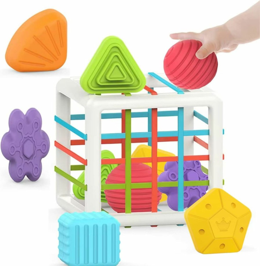 Baby & Toddler MINGKIDS | Mingkids Montessori Toys For 1 Year Old,Baby Sorter Toy Colorful Cube And 6 Pcs Multi Sensory Shape, Toddler Developmental Learning Toys Birthday Gifts,Baby Toys 6-12-18 Months