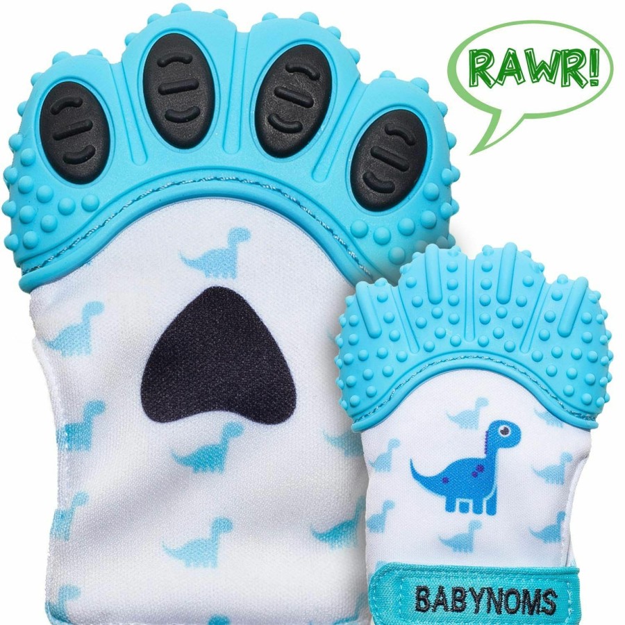 Baby & Toddler BabyNoms | Babynoms Teething Mitten | The Original Teething Paw | Safe Silicone Teething Toy Or Teething Ring Provides Self-Soothing Teething Relief | Dino Blue Teether