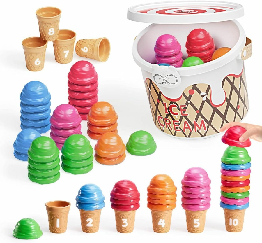 Baby & Toddler JoyCat | Joycat Ice Cream Counting And Color Sorting Set For Toddlers And Kids- 30 Pieces, Montessori Stacking Fine Motor Skills Toys, Math Manipulatives Learning Toys With Storage Tub