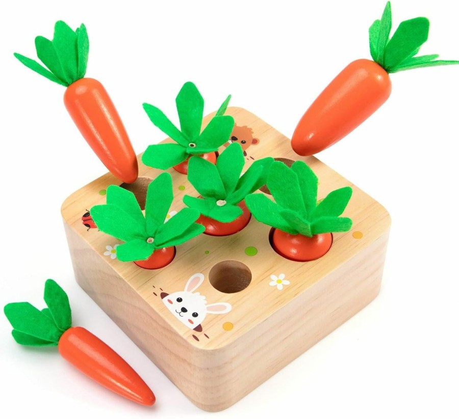 Baby & Toddler AOJOYS | Aojoys Montessori Toys Baby Easter Toys For Toddlers 1-3 Years Old, Educational Wooden Carrot Toys Shape Size Sorting Matching Puzzle, Great Baby Easter Gifts Birthday Gift Toys