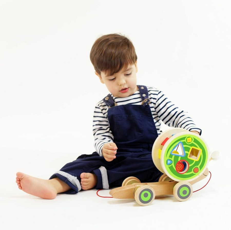 Baby & Toddler Hape | Award Winning Hape Walk-A-Long Snail Toddler Wooden Pull Toy, L: 11.9, W: 4.4, H: 7.3 Inch