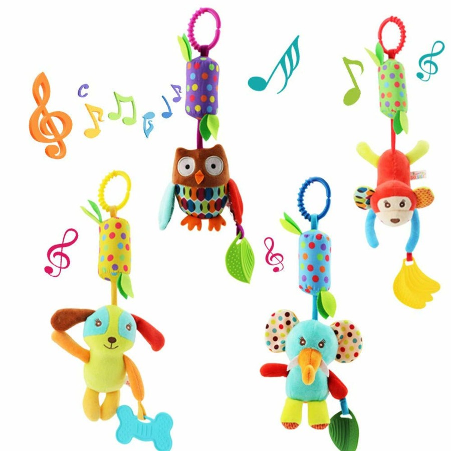 Baby & Toddler Joyshare | Joyshare 4 Pcs Baby Soft Hanging Rattle Crinkle Squeaky Toy - Baby Toys For 0 3 6 9 To 1 Animal Ring Plush Stroller Infant Car Bed Crib Travel Activity Hanging Wind Chime With Teether For Boys Girls