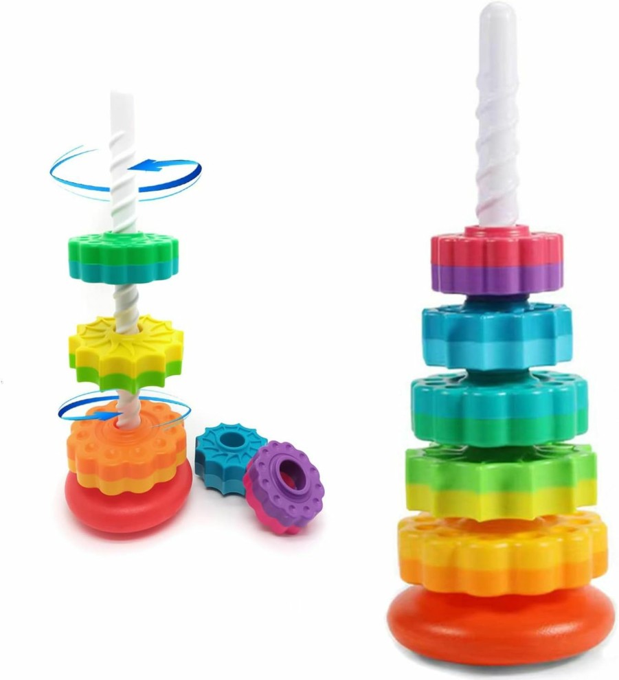 Baby & Toddler LUCKFUTURE | Luckfuture Educational Spinning Stacking Toys, Rainbow Stacking Rings Baby Toy, Toddlers Toys Montessori Sensory Learning Toy For Girls And Boys Spin Wheel Toys For 1-3 Year Old