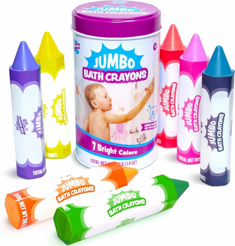 Baby & Toddler Tub Works | Tub Works Smooth Jumbo Bath Crayons Bath Toy | Nontoxic, Washable Bath Crayons For Toddlers & Kids | Unique Formula Draws Smoothly & Vividly On Wet & Dry Tub Walls | Large, Easy-Grip Bathtub Crayons