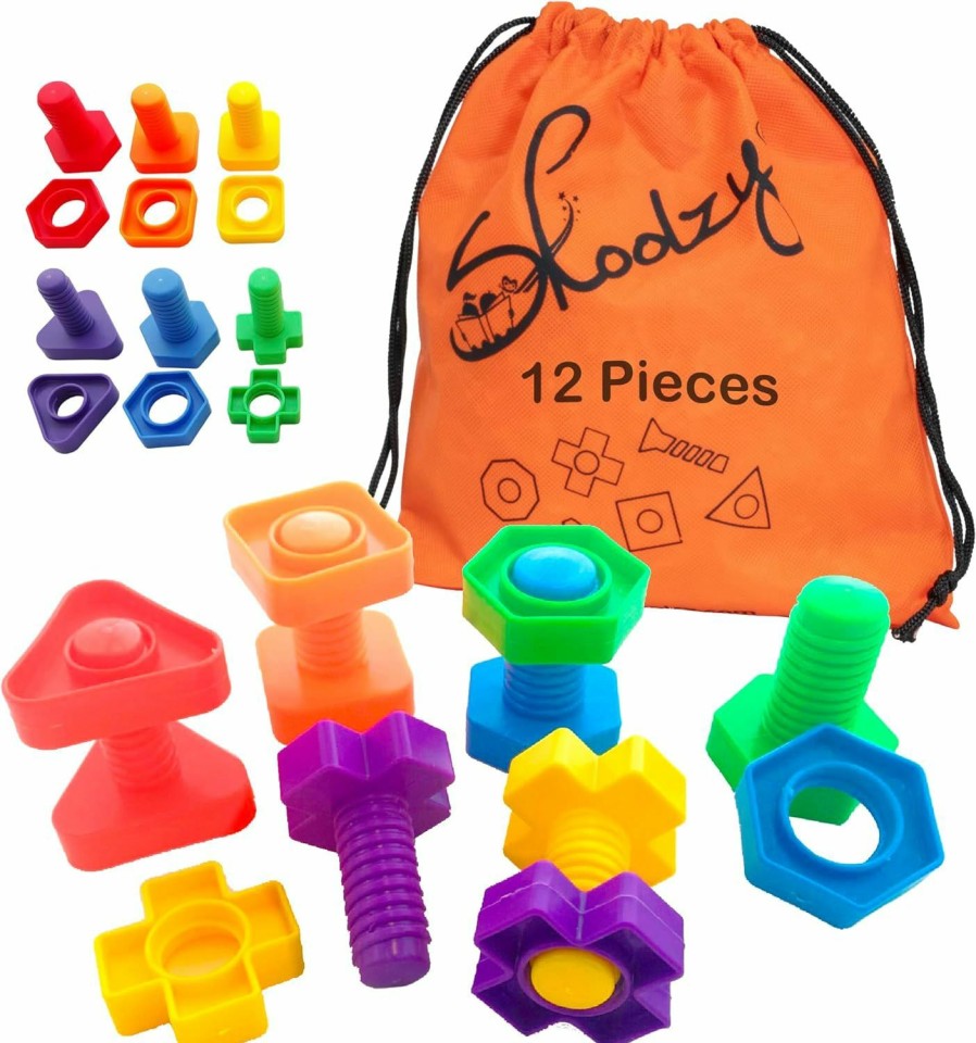 Baby & Toddler Skoolzy | Skoolzy Nuts And Bolts 12 Piece Toy Building Block Set Sensory Occupational Therapy Stem For 18+ Months Toddler Toys & Kids, Includes Ebook