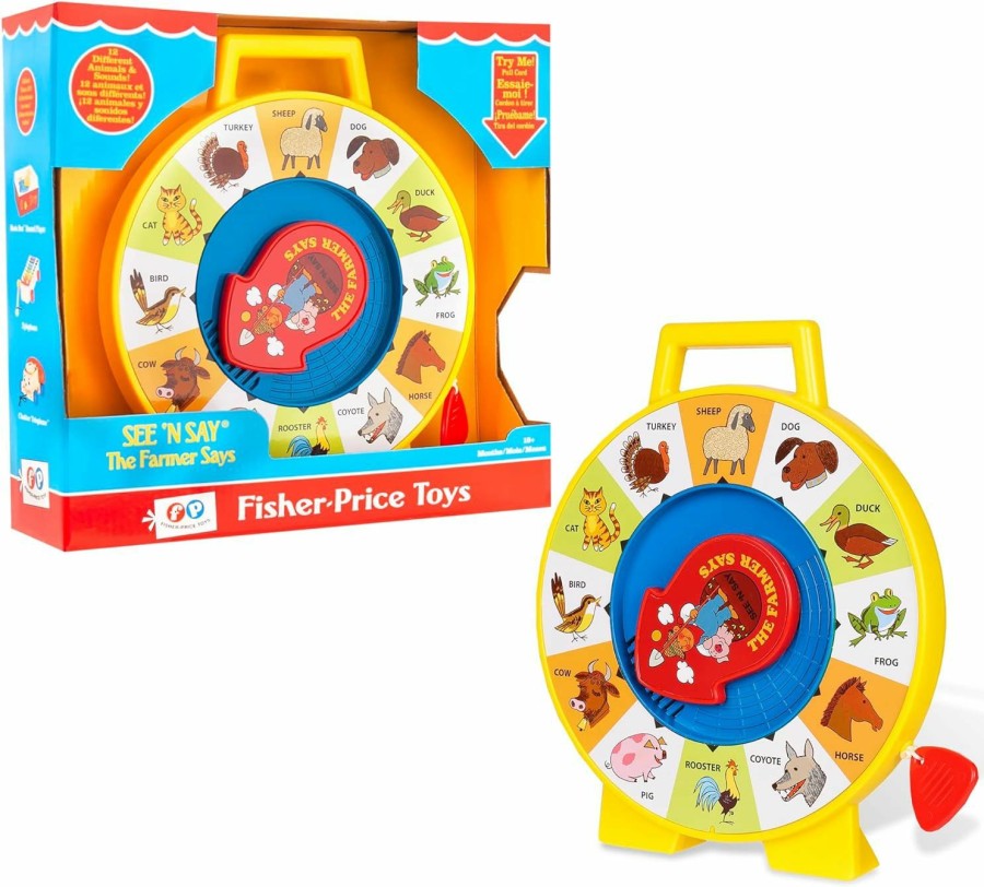 Baby & Toddler Basic Fun | Fisher Price Classics - Farmer Says See 'N Say - Vintage Learning Toy, Sounds And Animals, Interactive Retro Game For Kids, Girls, Boys, Baby, Preschoolers, Toddlers, Unisex Ages 18 Months +