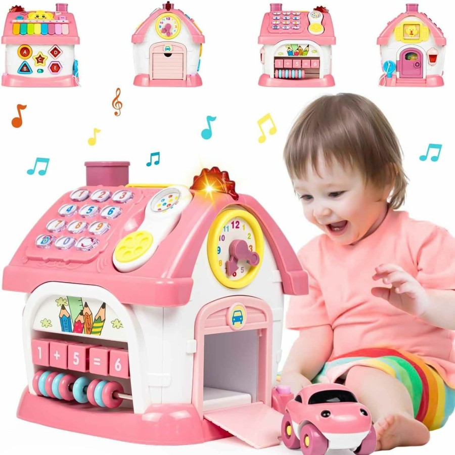 Baby & Toddler Marstone | Marstone Toys For 1+ Year Old Girls, Montessori Toddlers Toys With Sound/Lights/Music/Clock/Telephone/Car 6 In 1 Multi-Functional House, Early Educational Birthday Gift For Girl And Boy