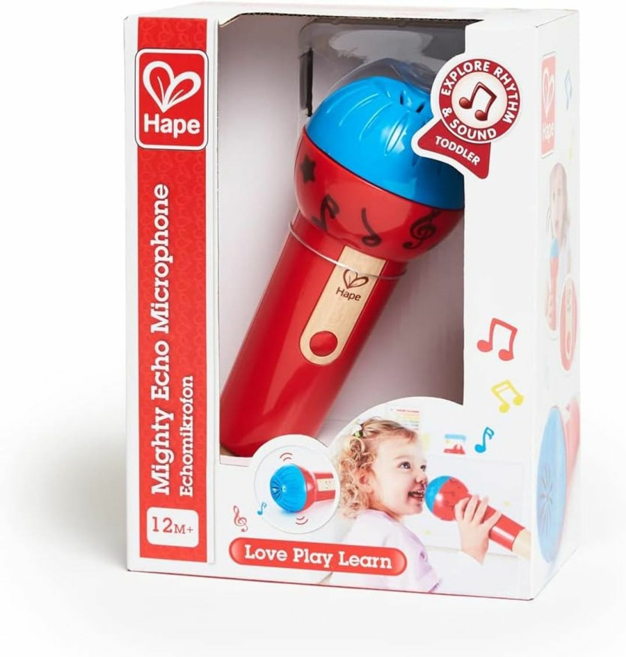 Baby & Toddler Hape | Hape Mighty Echo Microphone | Battery-Free Voice Amplifying Microphone Toy For Kids 1 Year & Up, Red, Model Number: E0337, L: 3.1, W: 3.1, H: 8.6 Inch