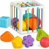 Baby & Toddler Aprilwolf | Aprilwolf Montessori Toys For 1 Year Old, Cube Bin & 6 Sensory Shape Blocks, Baby Toys 12-18 Months, Developmental Infant Birthday Gifts For Learning Toddler Age 1 2 3