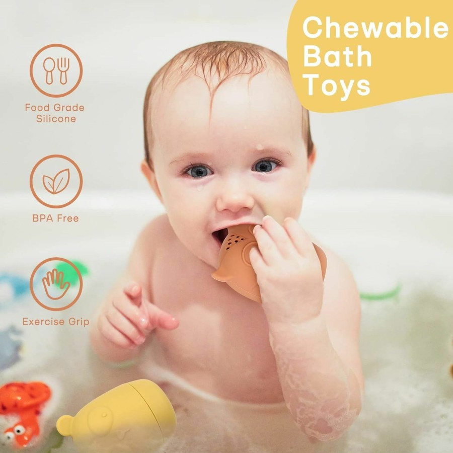 Baby & Toddler AULEGE | Aulege Silicone Bath Toys, Squeezable Bathtub Toys For Toddle 6-12-18 Months+, Eco-Friendly Mold Free Bath Toys, Baby Shower Toys For Kids 1-3