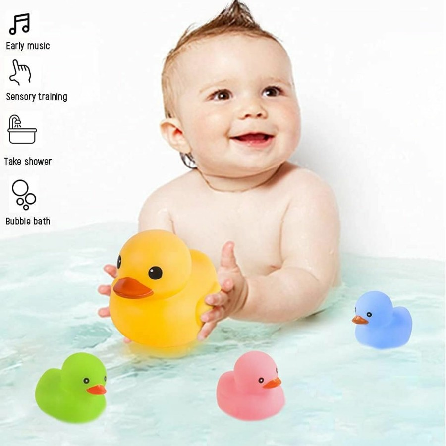 Baby & Toddler AIYUENCICI | Bath Duck Toys 4Pcs Family Rubber Ducky Float&Squeak Baby Toddlers Preschool Bathtub Shower Toy (Colorful)