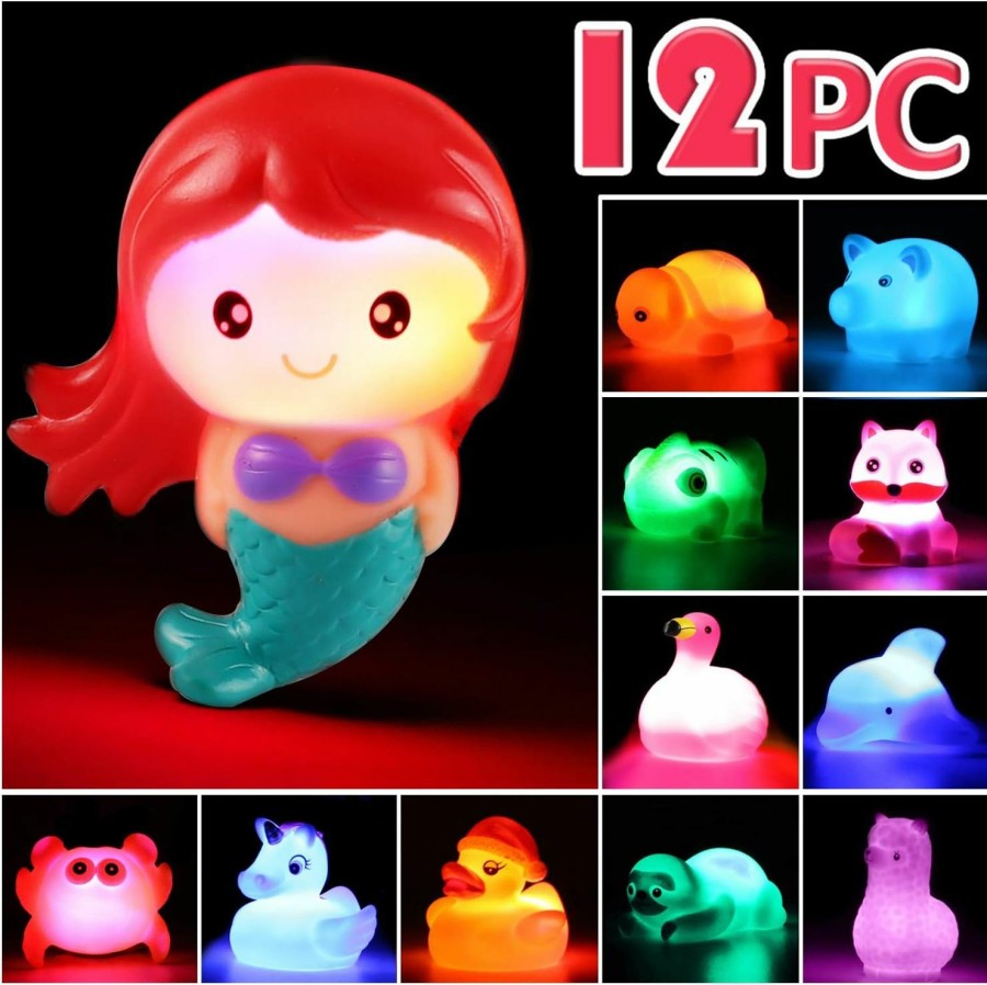 Baby & Toddler Laxdacee | No Hole Bath Toy, 12 Pack Light Up Animal, Flashing Color Tub Toys For Toddler Swimming Pool Party Bathtub Bathroom Shower Game, No Mold Floating Water Toy For Infant Kid Child Boy Girl