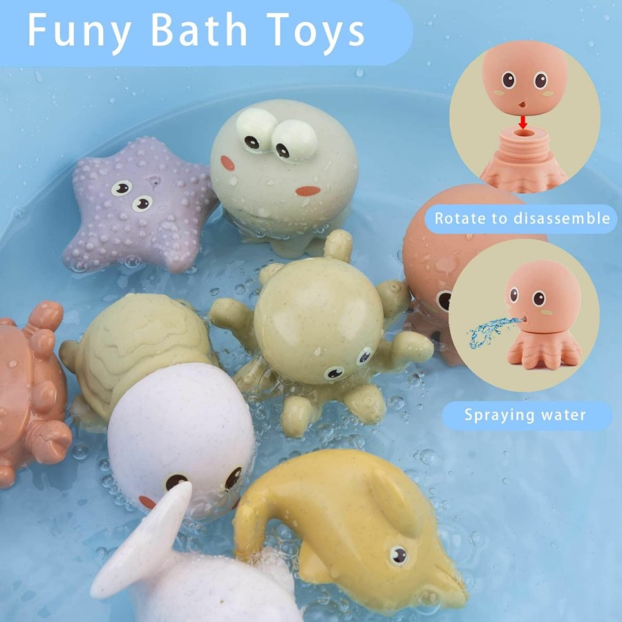 Baby & Toddler AMCHSURI | Bath Toys Floating Boats With Bathing Spoon, 11 Pcs Bathtub Mold Free Bath Toy For Babies Water Table Toys Toddler Birthday Gift For Preschool Boys/Girls