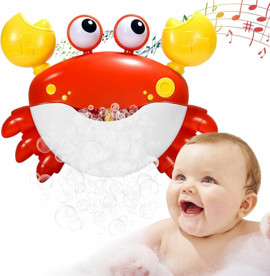 Baby & Toddler YUISTRE | Yuistre Crab Bubble Machine Bath Toy:Bath Bubble Maker,Blow Bubbles And Plays Children'S Songs,Bath Toys For Toddlers 1-3,Battery Operated (Red)