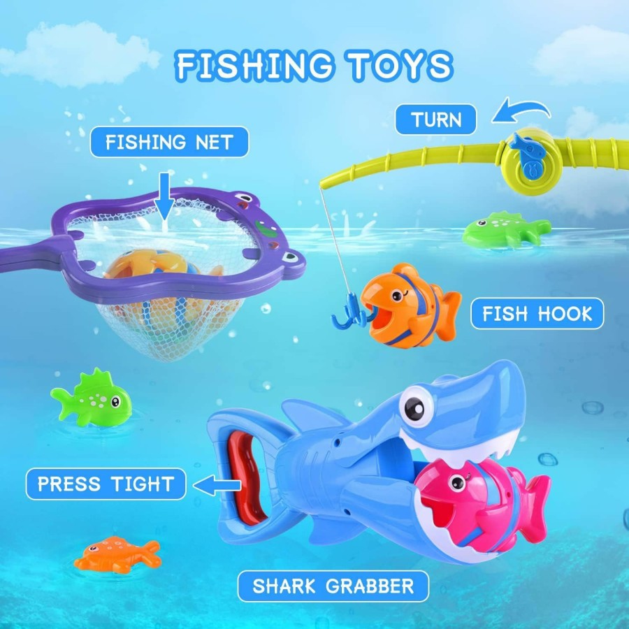 Baby & Toddler BALOBOO | Bath Toys Baby Bath Essentials Fishing Pole Games Swimming Shark Grabber Water Table Pool Bath Time Infant Bathtub Toy Set Non Toxic Mold Free Bath Toys For Kids Ages 3 4 5 6 7 8 Boys Girls