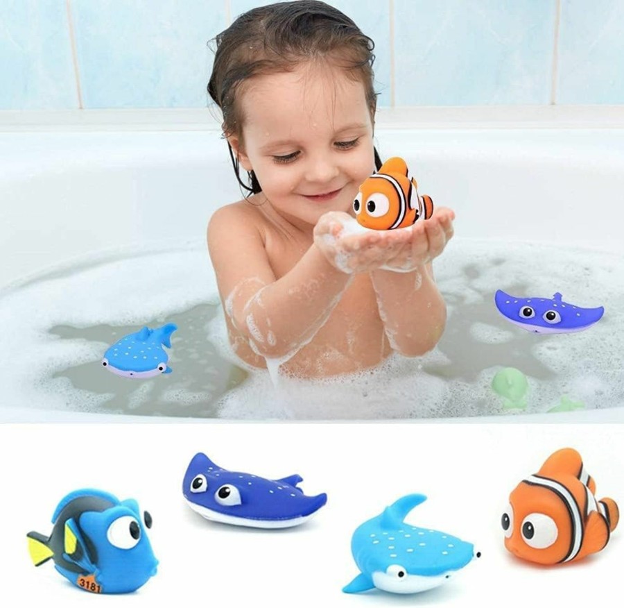 Baby & Toddler MIWEN | Kid Shower Toy Baby Bath Squirt Toys,Shark Bathtub Water Toys,4Pcs Toddlers Infant Swimming Pool Toys,For Birthday Gifts Summer Beach,Pool Activity