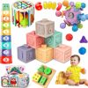 Baby & Toddler Flooyes | Flooyes Baby Toys 6 To 12 Months, 6 In 1 Montessori Toys For Babies 6-12 Months, Infant Teething Toys, Sensory Shape Sorter Bin, Soft Stacking Blocks & Cups, Wooden Sorting Toys For Toddler