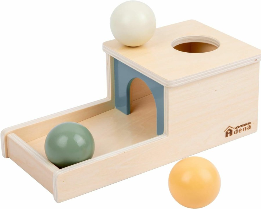 Baby & Toddler Adena Montessori | Adena Montessori Object Permanence Box With Tray Three Balls Montessori Toys For 6-12 Months Baby 1 Year Old Infant Toddler (Small Box - Typical)