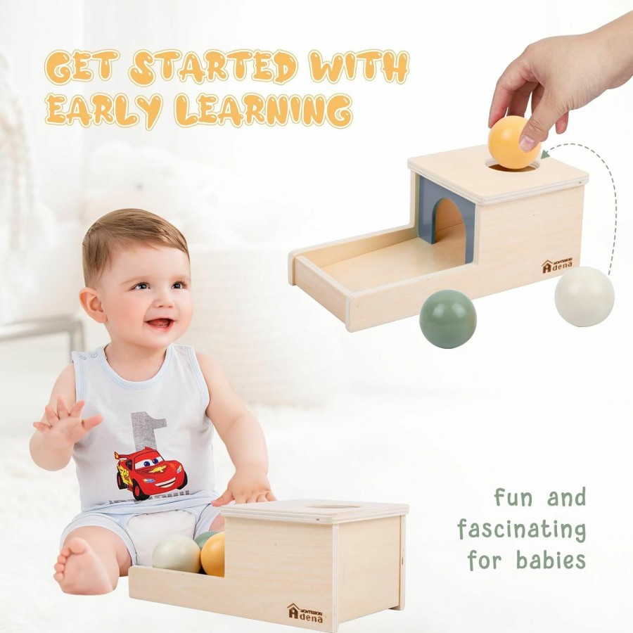 Baby & Toddler Adena Montessori | Adena Montessori Object Permanence Box With Tray Three Balls Montessori Toys For 6-12 Months Baby 1 Year Old Infant Toddler (Small Box - Typical)