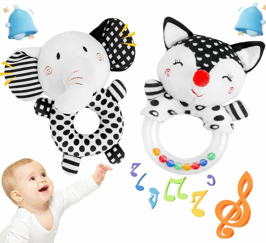 Baby & Toddler FBesteam | Fbesteam Baby Rattle Newborn Toys - Baby Rattles 0-6 Months High Contrast Black And White Toy 0-3 Month Babies Montessori Toy 6 To 12 Month Infant Teether Chew Toy Plush Stuffed Animal Shower Gift