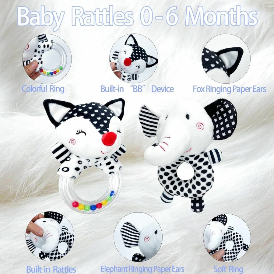 Baby & Toddler FBesteam | Fbesteam Baby Rattle Newborn Toys - Baby Rattles 0-6 Months High Contrast Black And White Toy 0-3 Month Babies Montessori Toy 6 To 12 Month Infant Teether Chew Toy Plush Stuffed Animal Shower Gift