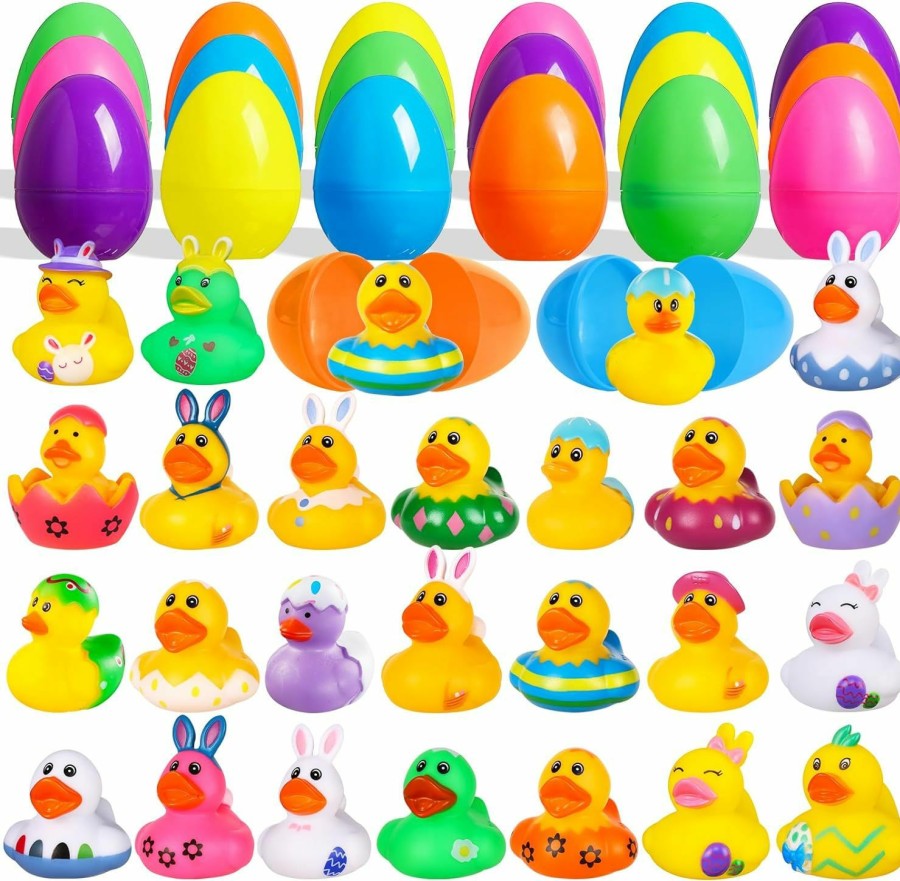 Baby & Toddler ANGGIKO | Anggiko 24 Pack Easter Rubber Ducks With Easter Eggs, Easter Rubber Bathtub Toys Ducks In Bulk, Jeep Ducks For Kids, Easter Party Decoration Easter Baskets Stuffer Gifts For Boys Girls