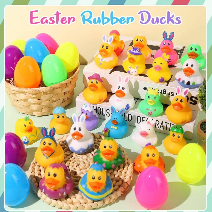 Baby & Toddler ANGGIKO | Anggiko 24 Pack Easter Rubber Ducks With Easter Eggs, Easter Rubber Bathtub Toys Ducks In Bulk, Jeep Ducks For Kids, Easter Party Decoration Easter Baskets Stuffer Gifts For Boys Girls