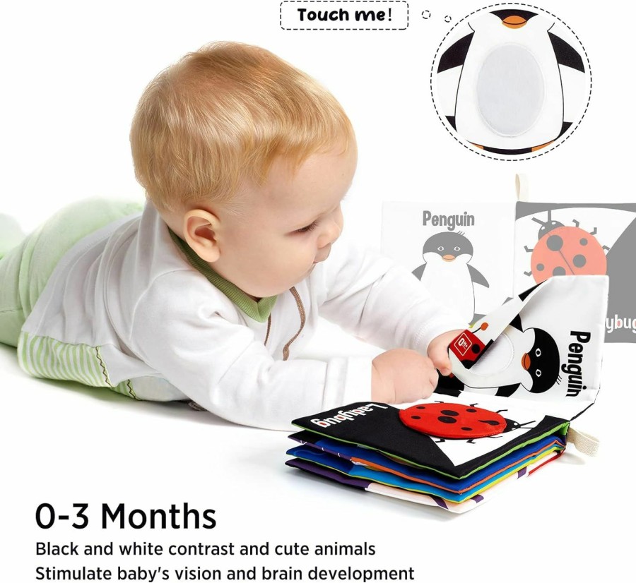 Baby & Toddler beiens | Beiens Baby Books Toys, High Contrast Black And White Books Non Toxic Fabric Touch And Feel Crinkle Cloth Books Early Educational Stimulation Toys For Infants Toddlers, Baby Gift Soft Toys Mirror