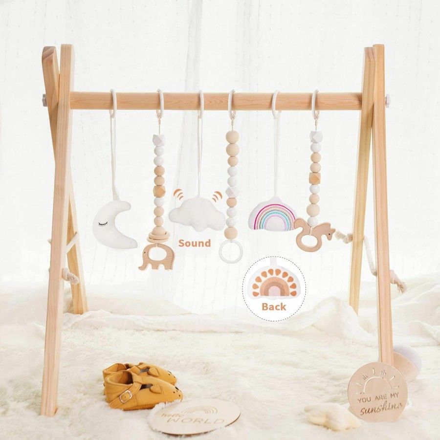 Baby & Toddler little dove | Little Dove Baby Play Gym Wooden Baby Gym With 6 Toys Foldable Play Gym Frame Activity Gym Hanging Bar Baby Toy White