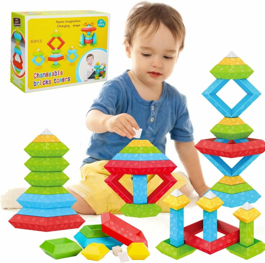 Baby & Toddler Tsomtto | Tsomtto Montessori Toys For 1 2 3 4 5 Year Old Boys Girls Toddler 1-3 Preschool Learning Activities 30 Pcs Stacking Building Blocks Stem Stackable Educational Sensory Easter Gifts For Kids Age 1-2 2-4