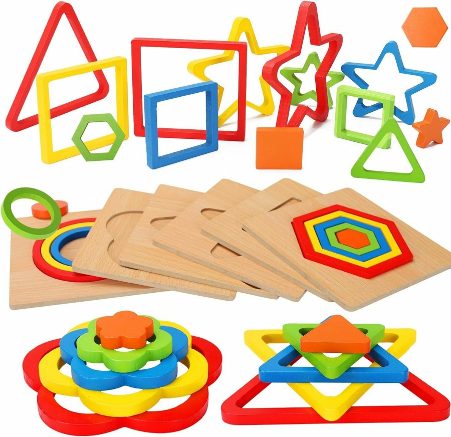 Baby & Toddler AugToy | Toddler Puzzles Montessori Toy Wooden Shape Sorting Puzzle Sensory Toy Toddler Activities Preschool Learning Educational Autistic Developmental Toy 1 2 3 Year Old 1-3 0-2 Dementia Games Easter Gift