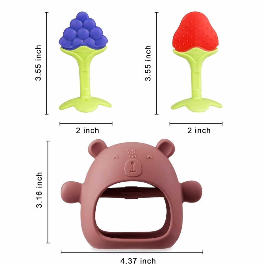 Baby & Toddler Auliand | Baby Teething Toys, 3 Pcs Teethers Set For 0-6, 3-6 Months & 6-12 Months, Baby Essentials, Infant Toys, Baby Chew Toys Set Food Grade Silicone, Bear Shape Teething Toy Fruit Shape Teether Set