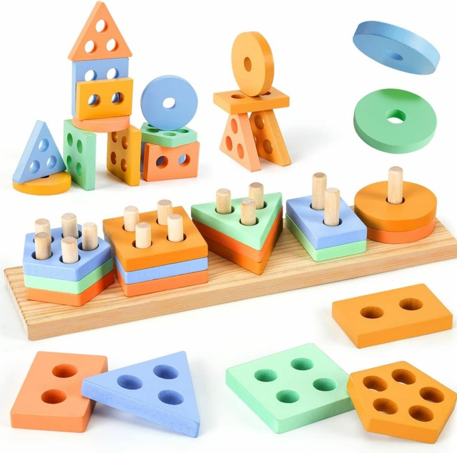 Baby & Toddler EDUJOY | Edujoy Montessori Toys For 1 Year Old Boy Gifts, Shape Sorter Baby Toys 12-18 Months, Wooden Sorting Stacking Toys For Toddlers 1-3, One Year Old Boy Toys Preschool Color Learning For Girl Age 1-2