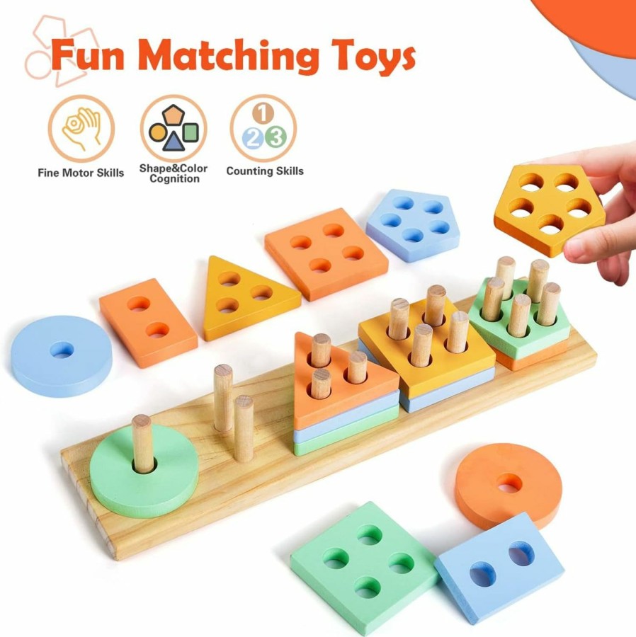 Baby & Toddler EDUJOY | Edujoy Montessori Toys For 1 Year Old Boy Gifts, Shape Sorter Baby Toys 12-18 Months, Wooden Sorting Stacking Toys For Toddlers 1-3, One Year Old Boy Toys Preschool Color Learning For Girl Age 1-2